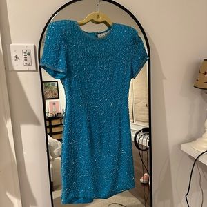 AJ Bari petite light blue with sequin dress